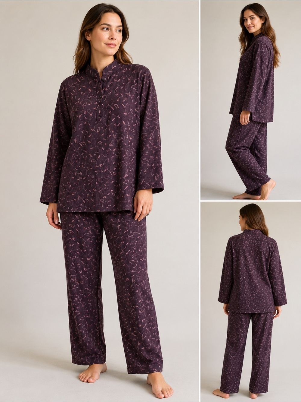 Vintage Liboria Purple Floral 2 Piece Pajama Set Made Canada S